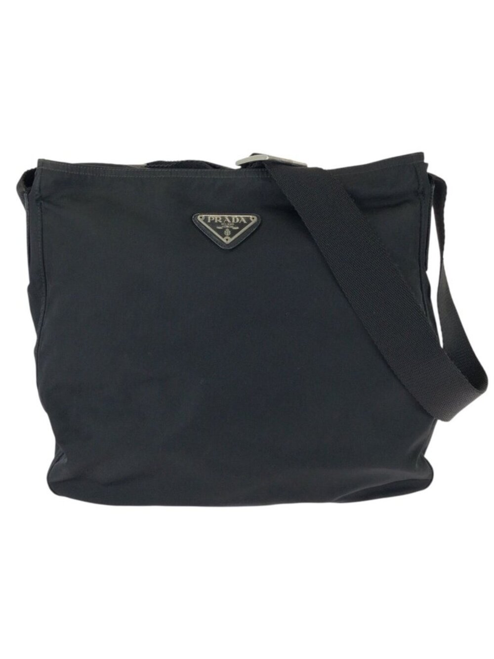 Prada Tessuto Black Silver Nylon Leather Shoulder Bag